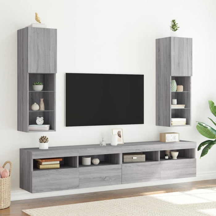 Comodă TV cu lumini LED, gri sonoma, 30,5x30x102 cm - WALTI WALTI