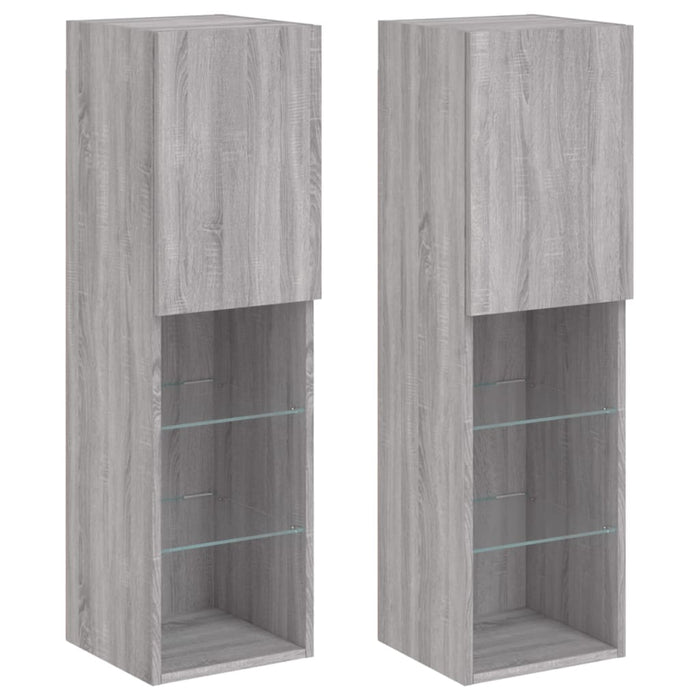 Comode TV cu lumini LED, 2 buc., gri sonoma, 30,5x30x102 cm - WALTI WALTI