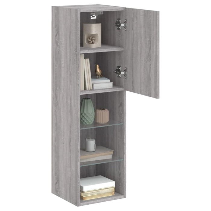 Comode TV cu lumini LED, 2 buc., gri sonoma, 30,5x30x102 cm - WALTI WALTI