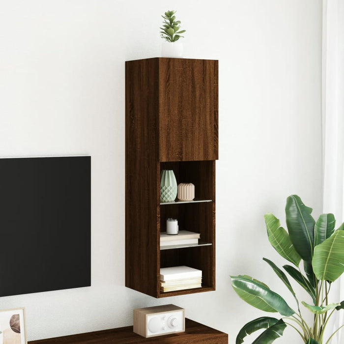 Comodă TV cu lumini LED, stejar maro, 30,5x30x102 cm - WALTI WALTI
