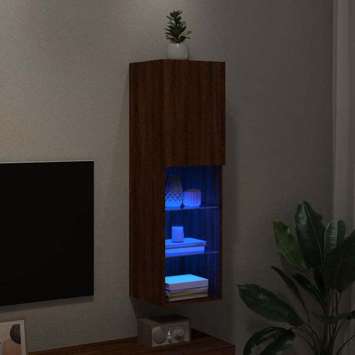 Comodă TV cu lumini LED, stejar maro, 30,5x30x102 cm - WALTI WALTI