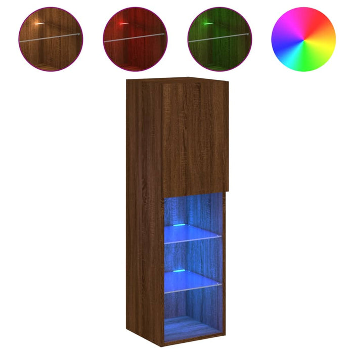 Comode TV cu lumini LED, 2 buc., stejar maro, 30,5x30x102 cm WALTI