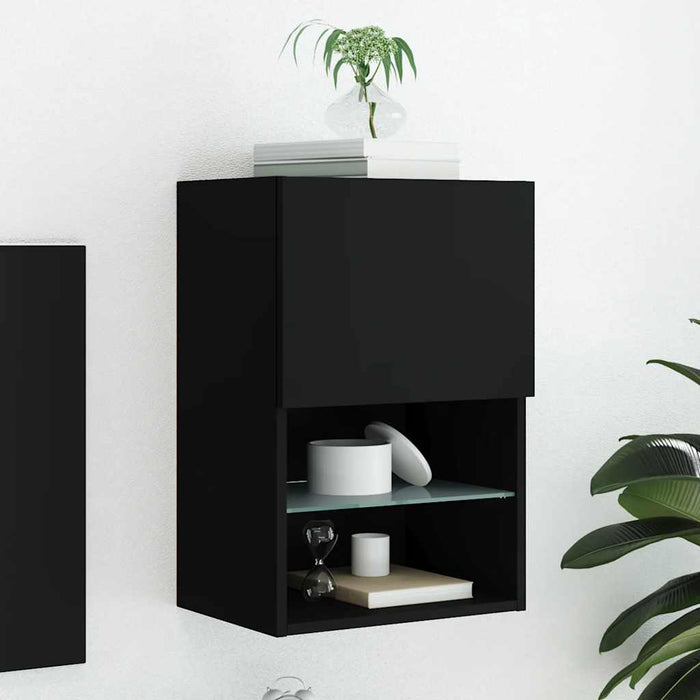 Comodă TV cu lumini LED, negru, 40,5x30x60 cm WALTI