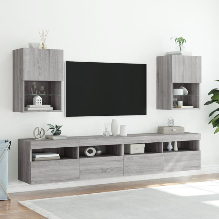 Comodă TV cu lumini LED, gri sonoma, 40,5x30x60 cm WALTI