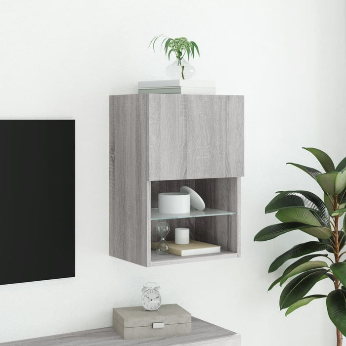 Comodă TV cu lumini LED, gri sonoma, 40,5x30x60 cm WALTI