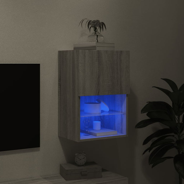 Comodă TV cu lumini LED, gri sonoma, 40,5x30x60 cm WALTI