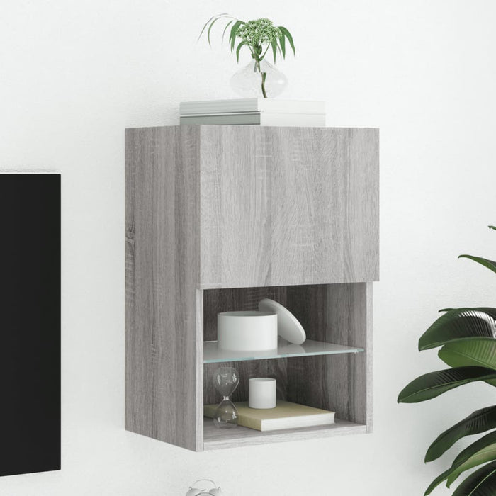 Comodă TV cu lumini LED, gri sonoma, 40,5x30x60 cm WALTI