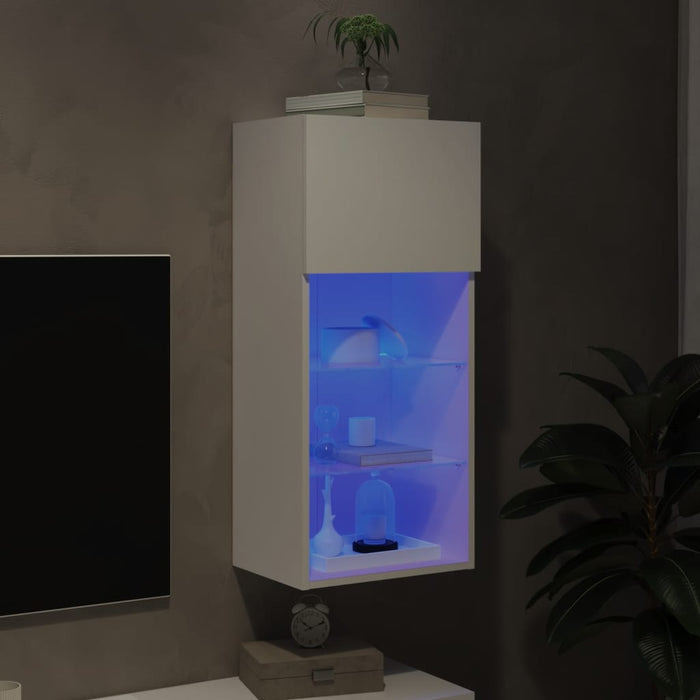 Comodă TV cu lumini LED, alb, 40,5x30x90 cm - WALTI WALTI