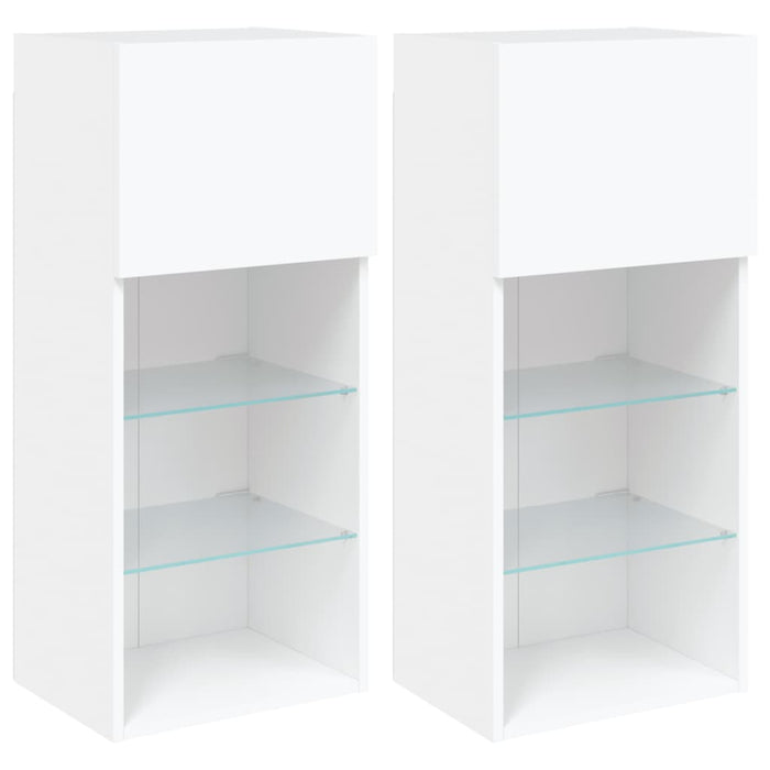 Comode TV cu lumini LED, 2 buc., alb, 40,5x30x90 cm - WALTI WALTI