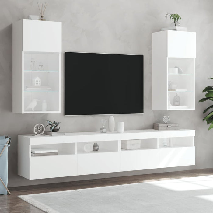 Comode TV cu lumini LED, 2 buc., alb, 40,5x30x90 cm - WALTI WALTI