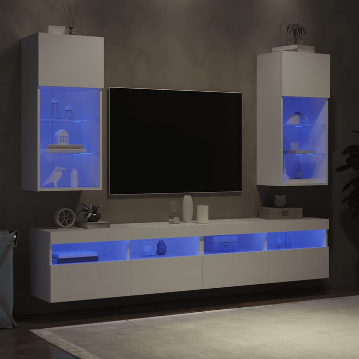 Comode TV cu lumini LED, 2 buc., alb, 40,5x30x90 cm - WALTI WALTI