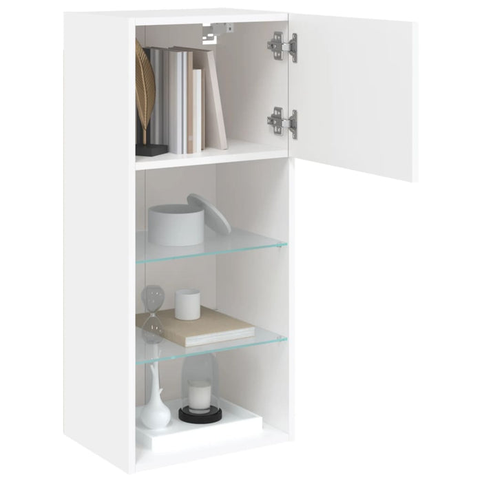 Comode TV cu lumini LED, 2 buc., alb, 40,5x30x90 cm - WALTI WALTI