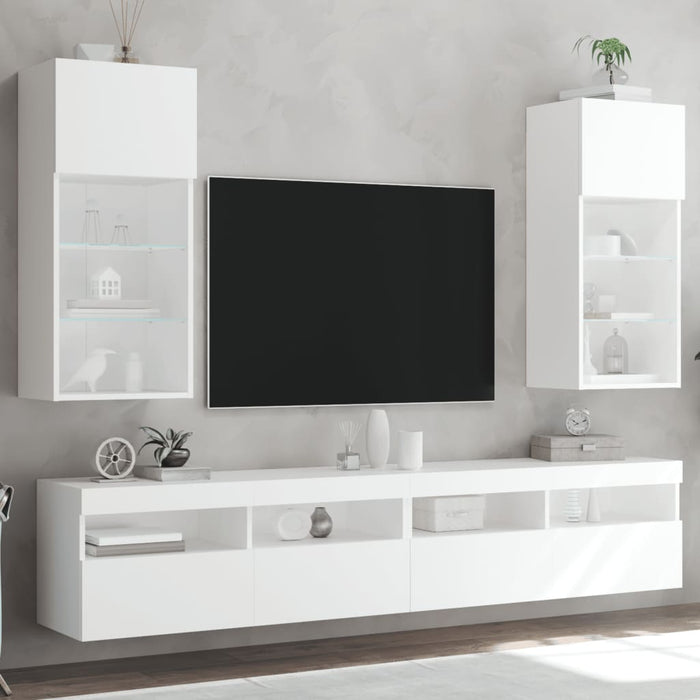 Comode TV cu lumini LED, 2 buc., alb, 40,5x30x90 cm - WALTI WALTI