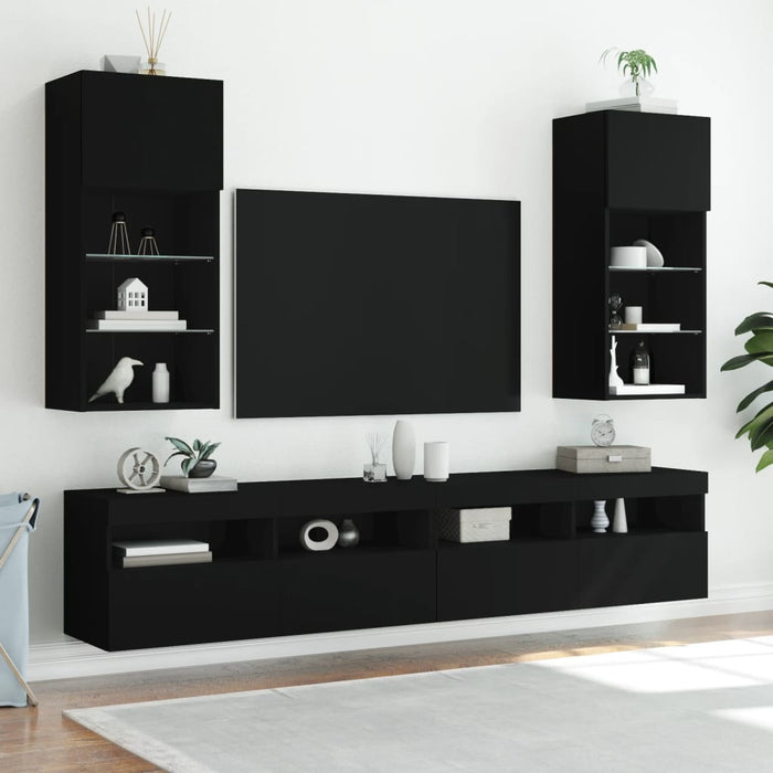 Comodă TV cu lumini LED, negru, 40,5x30x90 cm WALTI