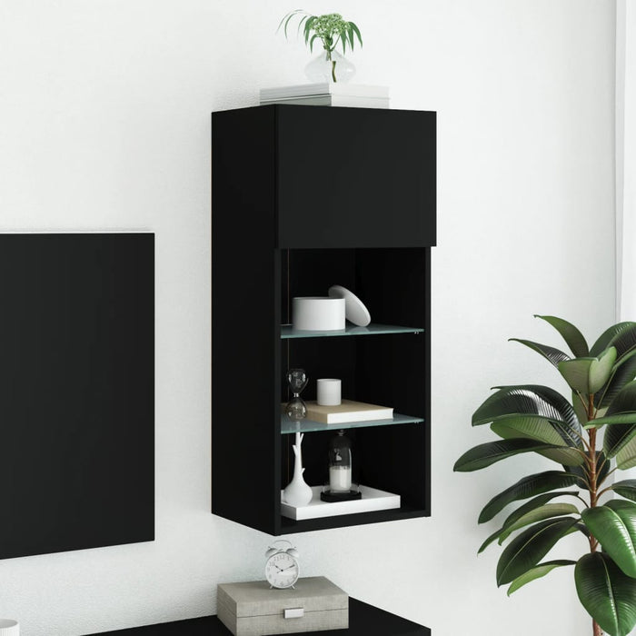 Comodă TV cu lumini LED, negru, 40,5x30x90 cm WALTI