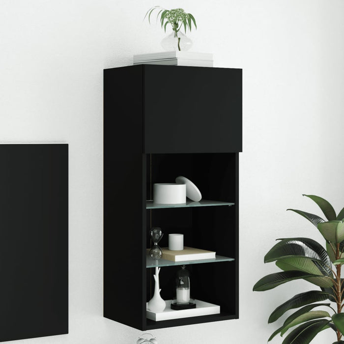 Comodă TV cu lumini LED, negru, 40,5x30x90 cm WALTI