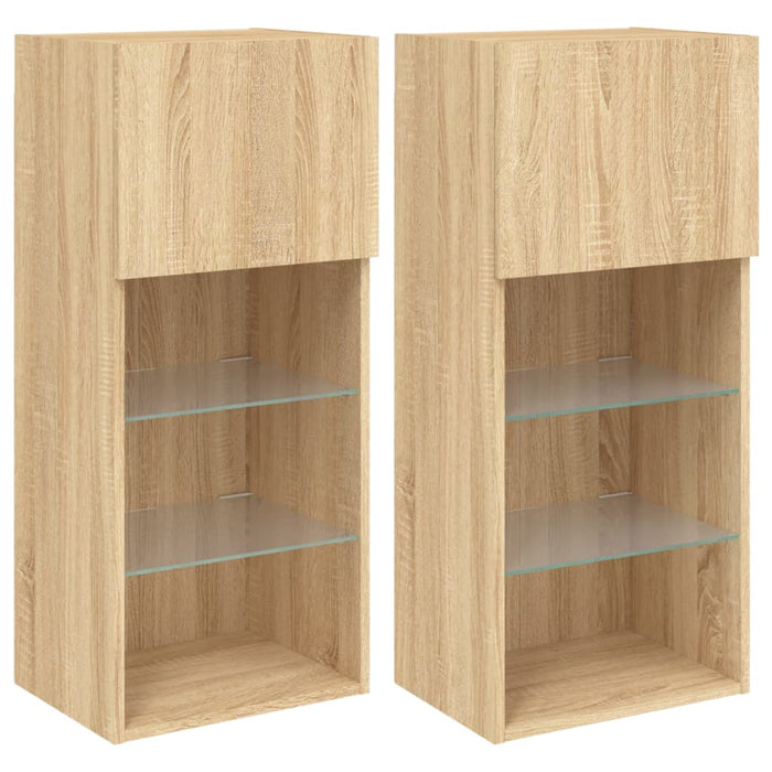 Comode TV cu lumini LED, 2 buc., stejar sonoma, 40,5x30x90 cm - WALTI WALTI