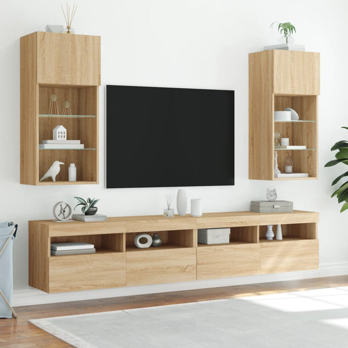 Comode TV cu lumini LED, 2 buc., stejar sonoma, 40,5x30x90 cm - WALTI WALTI