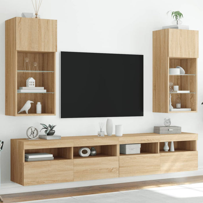 Comode TV cu lumini LED, 2 buc., stejar sonoma, 40,5x30x90 cm - WALTI WALTI