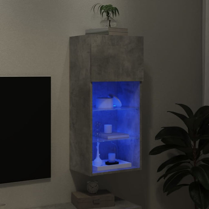 Comodă TV cu lumini LED, gri beton, 40,5x30x90 cm - WALTI WALTI