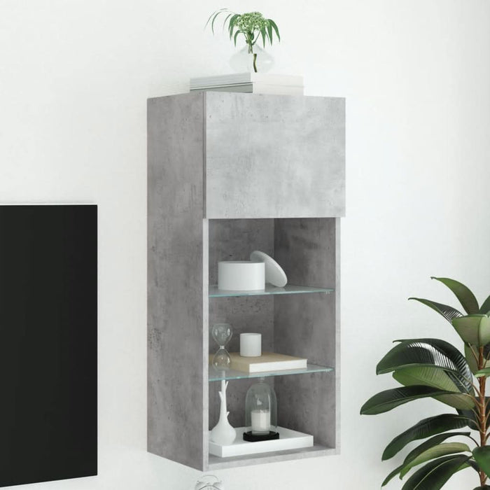Comodă TV cu lumini LED, gri beton, 40,5x30x90 cm - WALTI WALTI