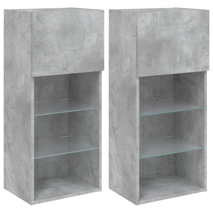Comode TV cu lumini LED, 2 buc., gri beton, 40,5x30x90 cm - WALTI WALTI