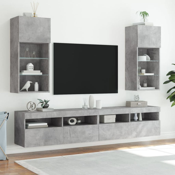 Comode TV cu lumini LED, 2 buc., gri beton, 40,5x30x90 cm - WALTI WALTI