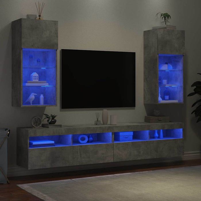Comode TV cu lumini LED, 2 buc., gri beton, 40,5x30x90 cm - WALTI WALTI