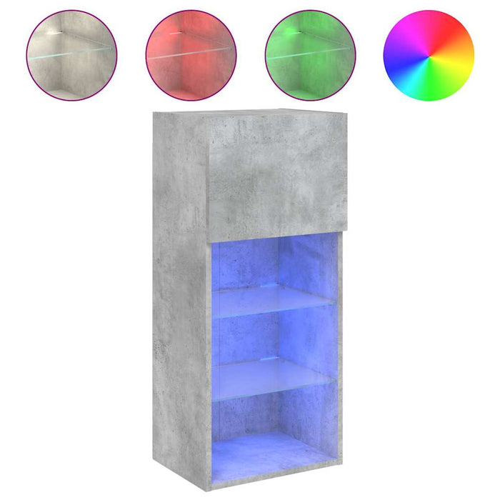 Comode TV cu lumini LED, 2 buc., gri beton, 40,5x30x90 cm - WALTI WALTI