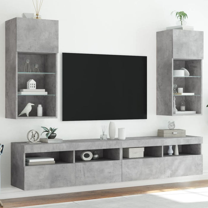 Comode TV cu lumini LED, 2 buc., gri beton, 40,5x30x90 cm - WALTI WALTI