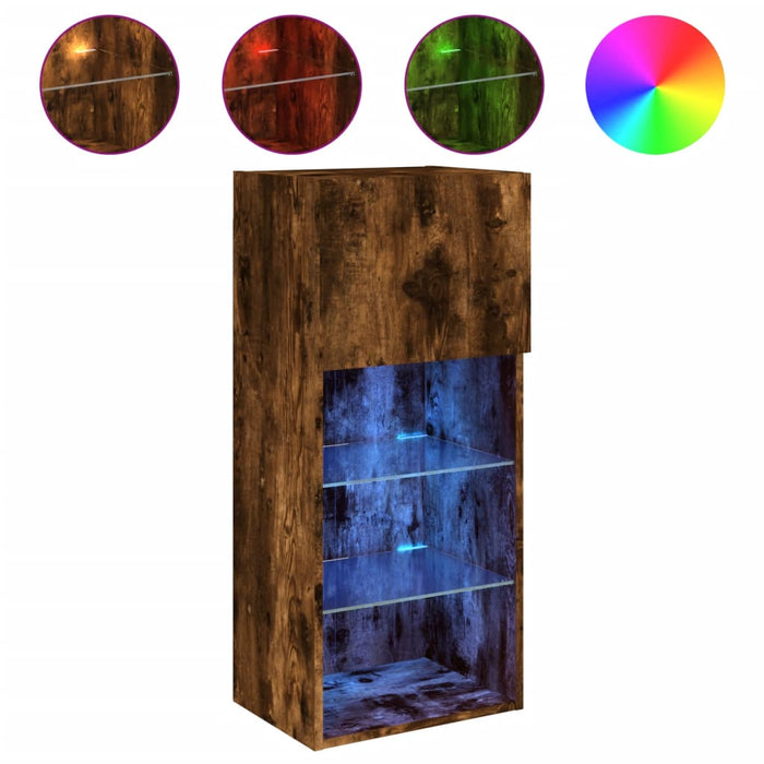 Comodă TV cu lumini LED, stejar fumuriu, 40,5x30x90 cm - WALTI WALTI