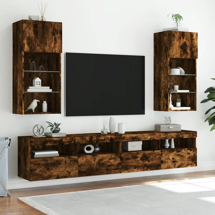 Comodă TV cu lumini LED, stejar fumuriu, 40,5x30x90 cm - WALTI WALTI