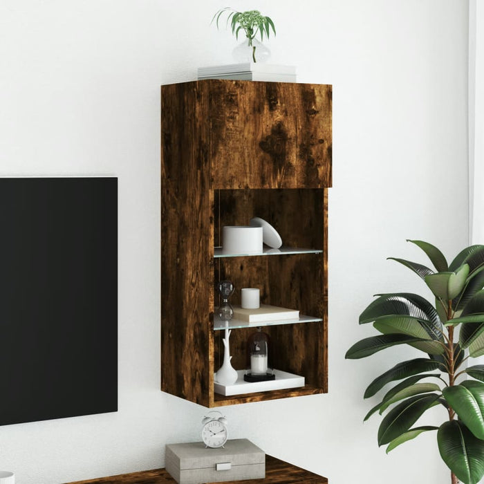Comodă TV cu lumini LED, stejar fumuriu, 40,5x30x90 cm - WALTI WALTI