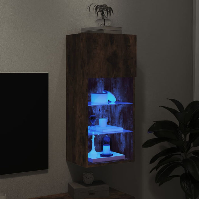 Comodă TV cu lumini LED, stejar fumuriu, 40,5x30x90 cm - WALTI WALTI