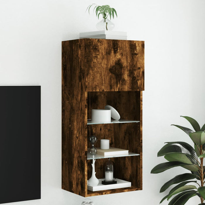 Comodă TV cu lumini LED, stejar fumuriu, 40,5x30x90 cm - WALTI WALTI