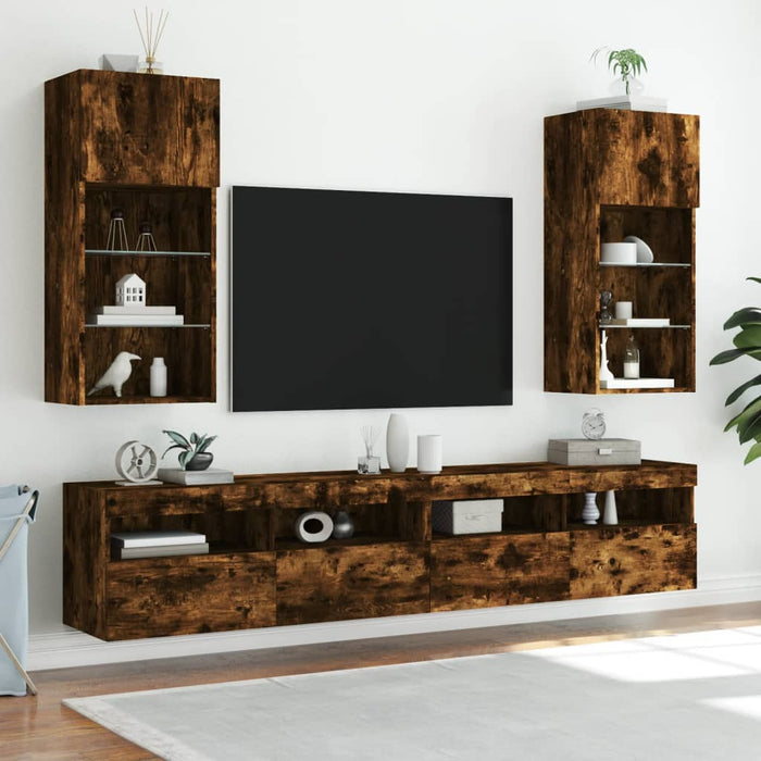 Comode TV cu lumini LED, stejar fumuriu, 40,5x30x90 cm - WALTI WALTI