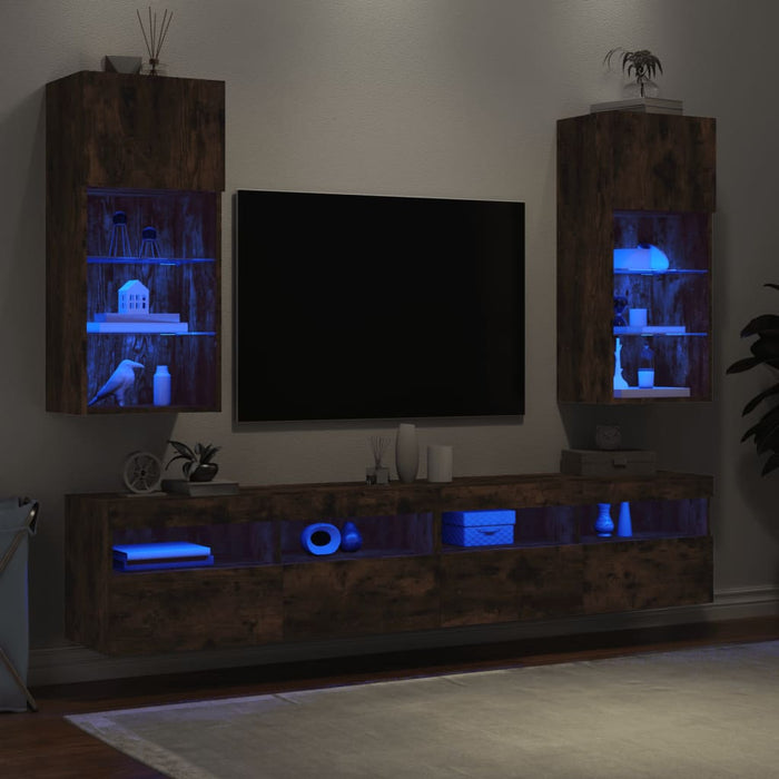 Comode TV cu lumini LED, stejar fumuriu, 40,5x30x90 cm - WALTI WALTI