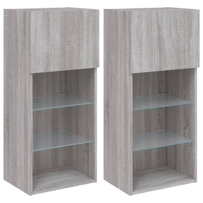 Comode TV cu lumini LED, 2 buc., gri sonoma, 40,5x30x90 cm - WALTI WALTI