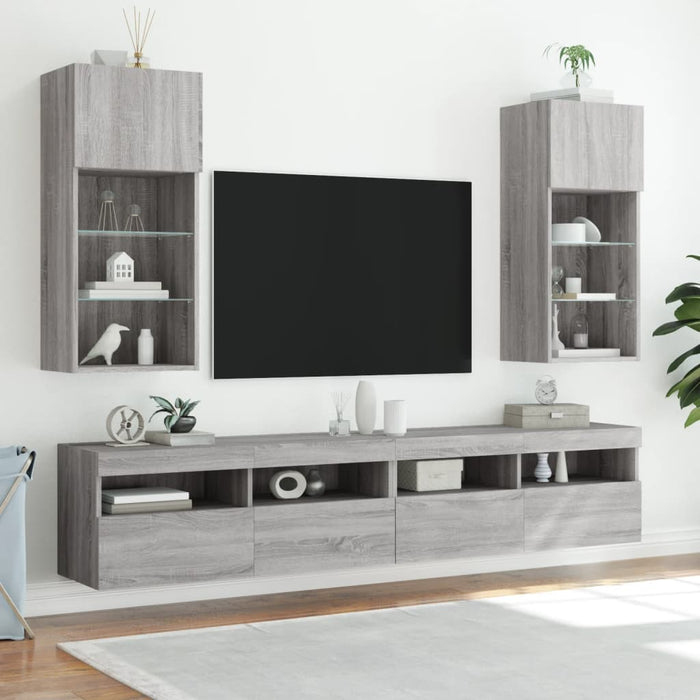 Comode TV cu lumini LED, 2 buc., gri sonoma, 40,5x30x90 cm - WALTI WALTI