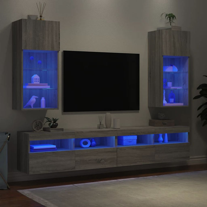 Comode TV cu lumini LED, 2 buc., gri sonoma, 40,5x30x90 cm - WALTI WALTI