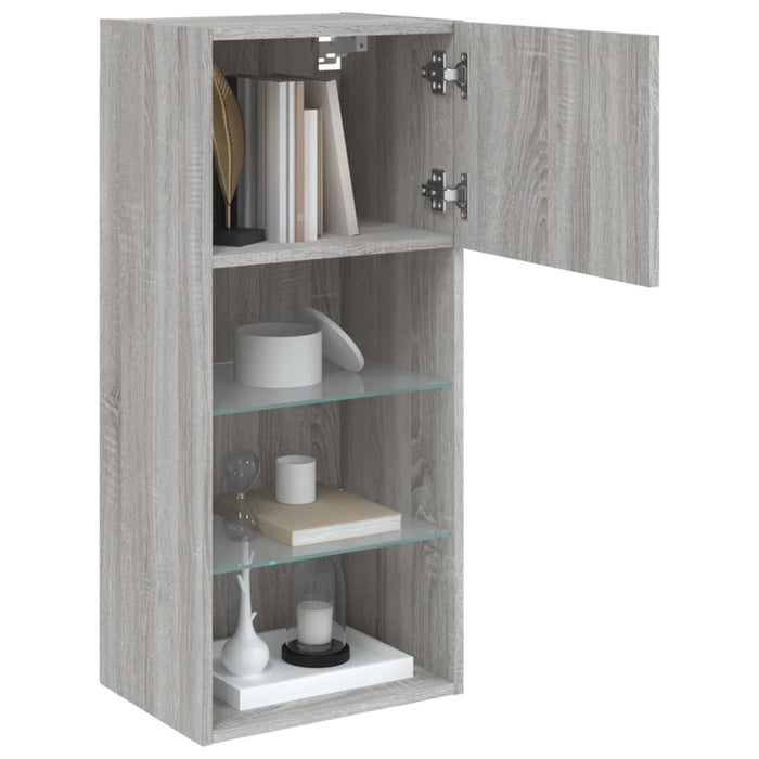 Comode TV cu lumini LED, 2 buc., gri sonoma, 40,5x30x90 cm - WALTI WALTI