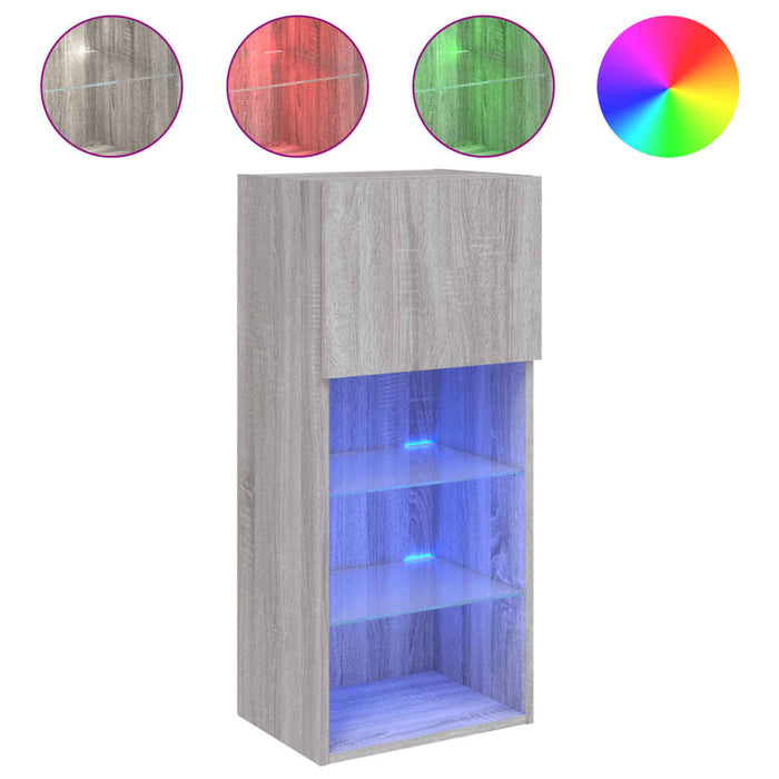 Comode TV cu lumini LED, 2 buc., gri sonoma, 40,5x30x90 cm - WALTI WALTI