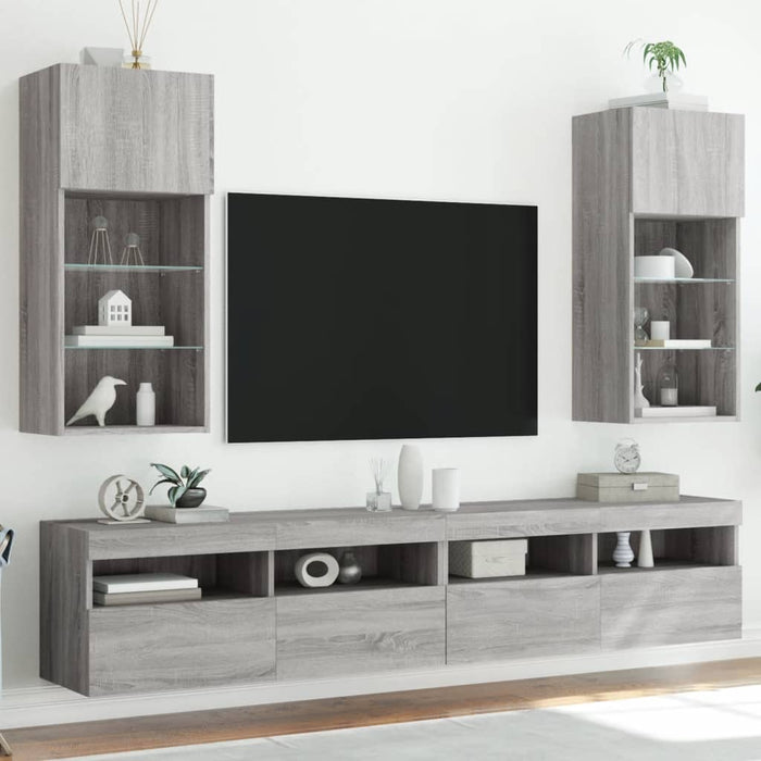 Comode TV cu lumini LED, 2 buc., gri sonoma, 40,5x30x90 cm - WALTI WALTI