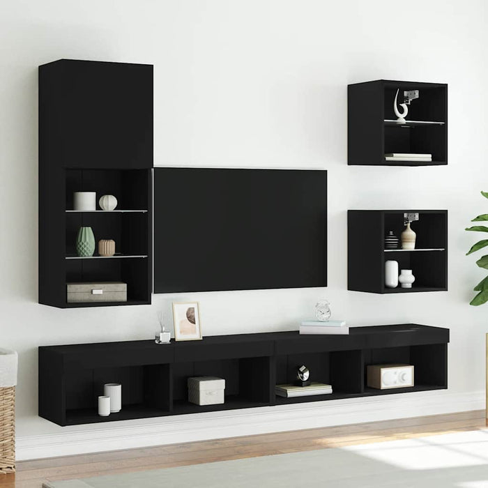 Comodă TV cu lumini LED, negru, 40,5x30x102 cm - WALTI WALTI