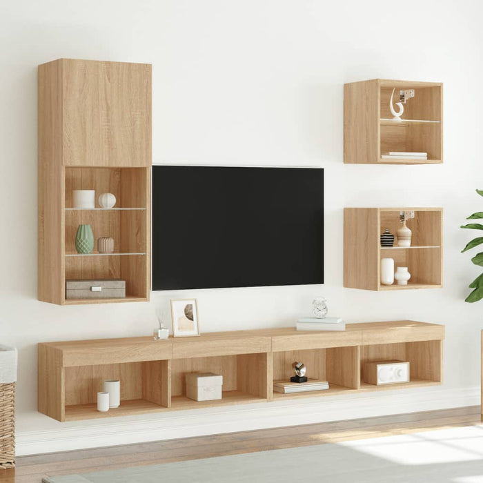 Comodă TV cu lumini LED, stejar sonoma, 40,5x30x102 cm - WALTI WALTI