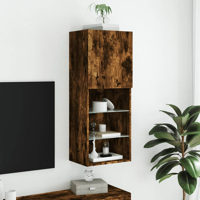 Comodă TV cu lumini LED, stejar fumuriu, 40,5x30x102 cm - WALTI WALTI