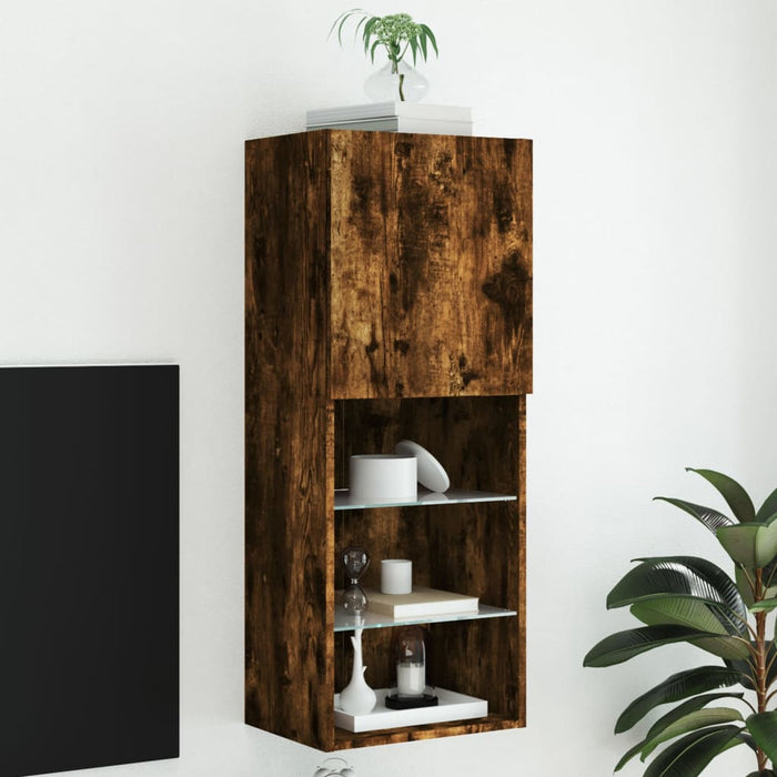 Comodă TV cu lumini LED, stejar fumuriu, 40,5x30x102 cm - WALTI WALTI