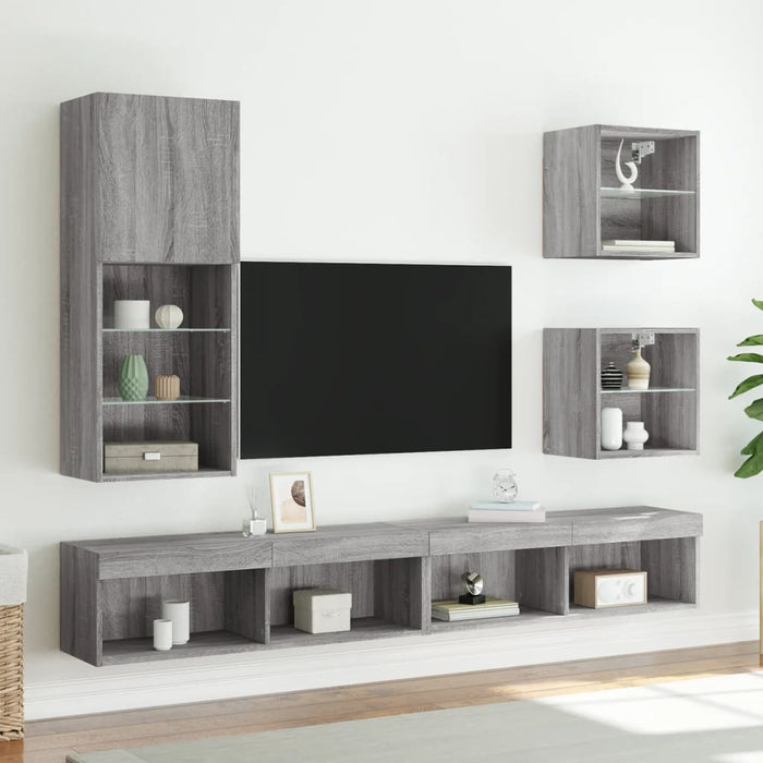 Comodă TV cu lumini LED, gri sonoma, 40,5x30x102 cm WALTI