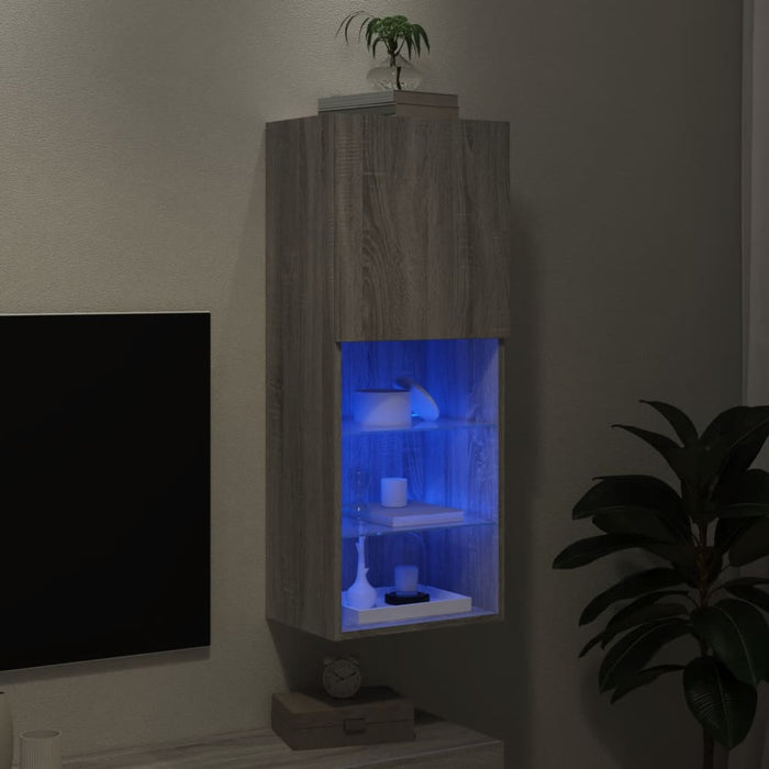 Comodă TV cu lumini LED, gri sonoma, 40,5x30x102 cm WALTI