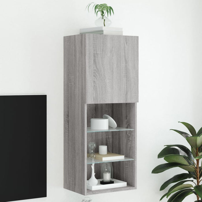 Comodă TV cu lumini LED, gri sonoma, 40,5x30x102 cm WALTI